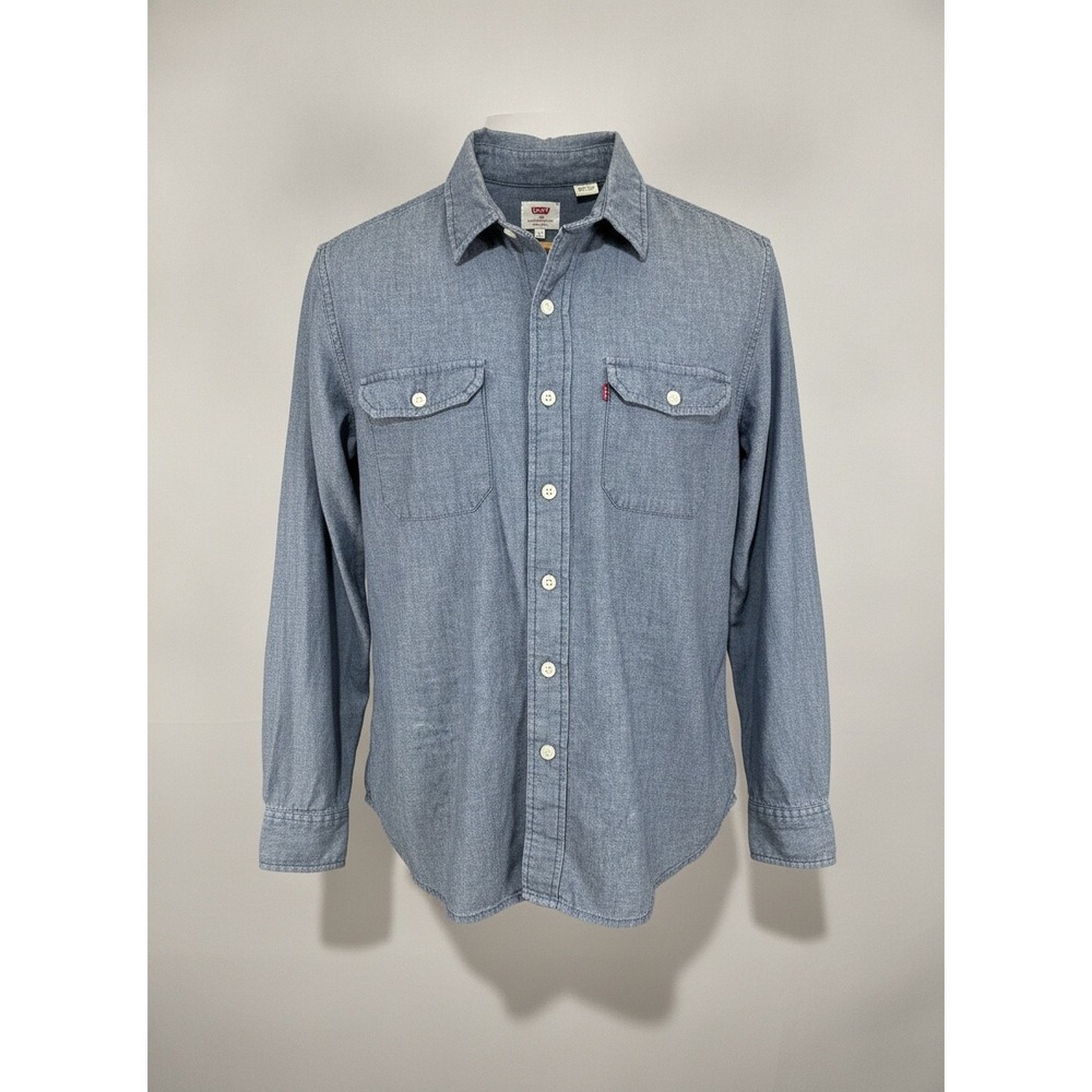 Levis Mens Blue Chambray Long Sleeve Button Down Shirt Size L Red Tab 1694